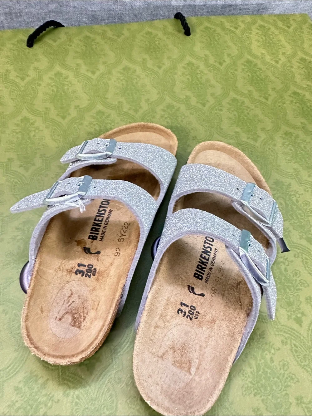 Birkenstock Kids Glitter Double-Buckle Sandals in Silver
